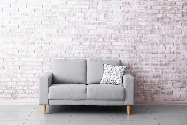 Stylish Sofa Brick Wall Room — Stock Photo, Image