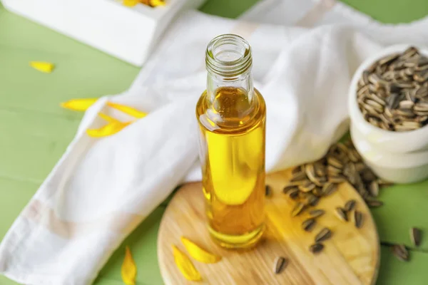 Bottle Sunflower Oil Table — Stock Photo, Image