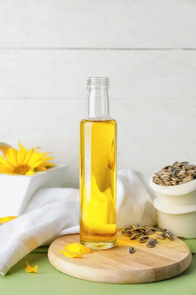 Bottle Sunflower Oil Table — Stock Photo, Image