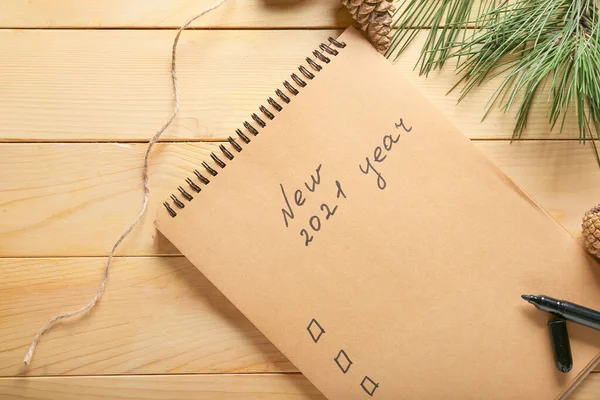 Decoración Navideña Cuaderno Con Lista Tareas Pendientes Blanco Para Año —  Fotos de Stock