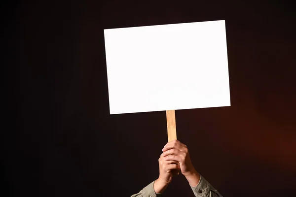 Protesting Woman Placard Dark Background — Stock Photo, Image