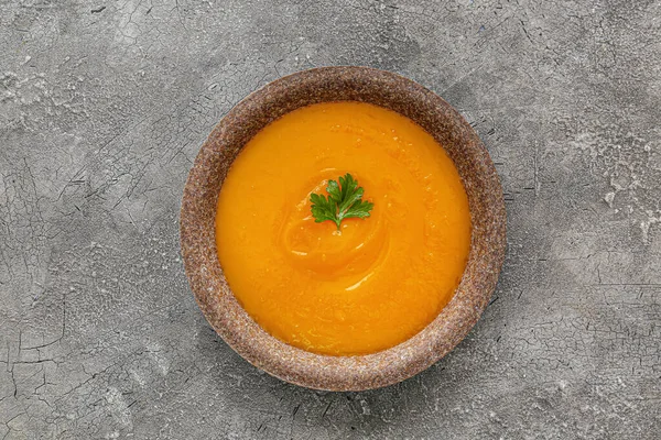 Tasty Pumpkin Cream Soup Bowl Grunge Background — Stock Photo, Image