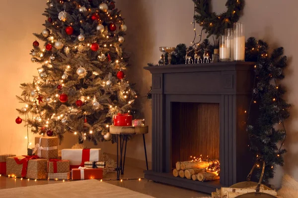 Decorated Fireplace Interior Room Christmas Eve — Stock Photo, Image