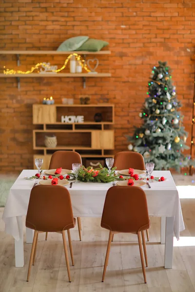 Interior Room Table Set Christmas Dinner — Stock Photo, Image