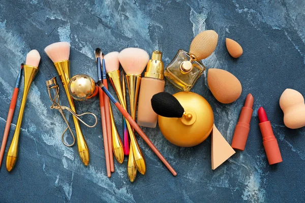 Set Makeup Brushes Decorative Cosmetics Color Background — Stock Photo, Image