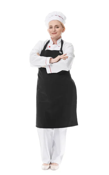 Ältere Weibliche Koch Auf Weißem Hintergrund — Stockfoto
