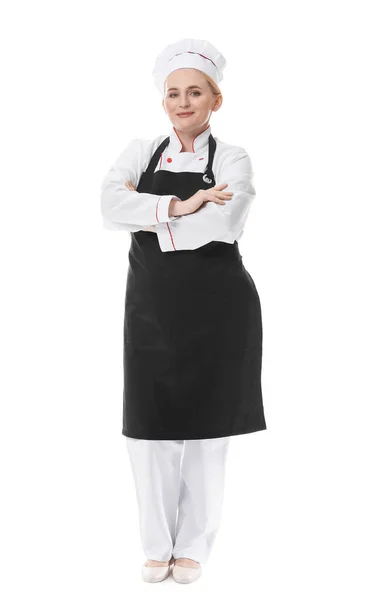 Maturo Femmina Chef Sfondo Bianco — Foto Stock