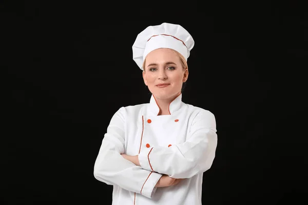 Mature Female Chef Dark Background — Stock Photo, Image