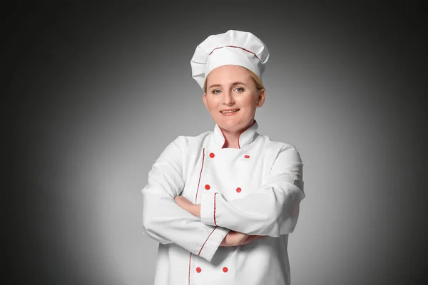 Mature Female Chef Dark Background — Stock Photo, Image