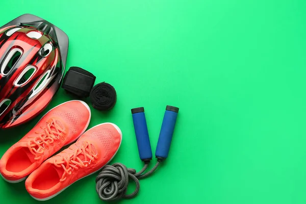 Set Sport Equipment Color Background — Stock Photo, Image