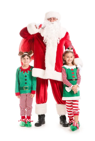 Petits Elfes Mignons Avec Père Noël Sur Fond Blanc — Photo