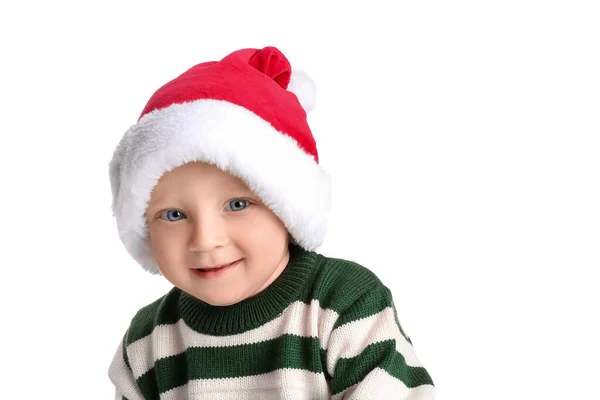 Carino Bambino Cappello Babbo Natale Sfondo Bianco — Foto Stock