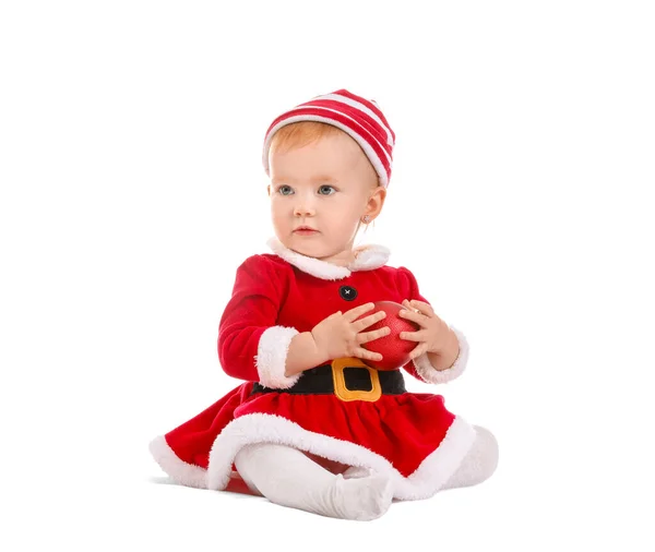 Schattig Klein Baby Kerstmis Kostuum Witte Achtergrond — Stockfoto
