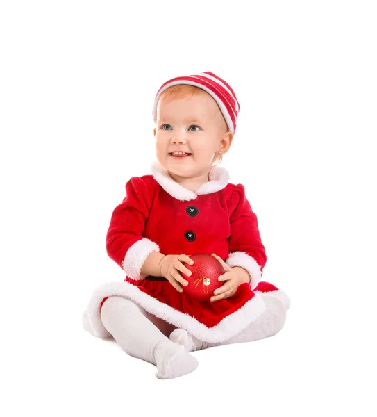 Bebé Bonito Traje Natal Fundo Branco — Fotografia de Stock