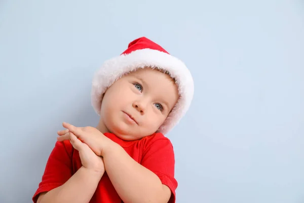 Cute Little Baby Santa Hat Color Background — Stock Photo, Image