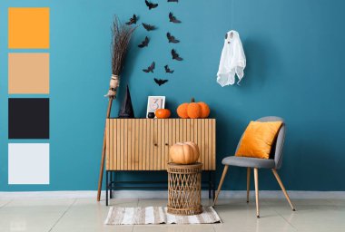 Cadılar Bayramı için dekore edilmiş bir oda. Farklı renk desenleri