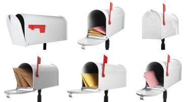 Set of mail boxes on white background