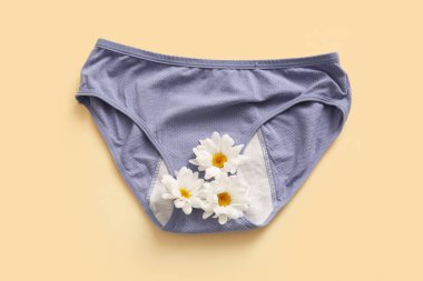 Sarı arka planda papatya çiçekli iç çamaşırı.