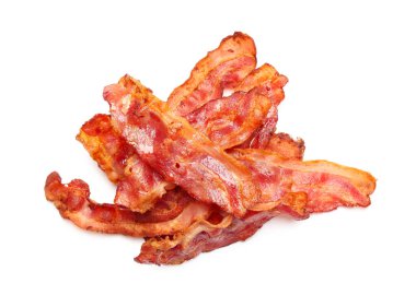 Kızarmış domuz pastırması rashers beyaz arka plan üzerinde