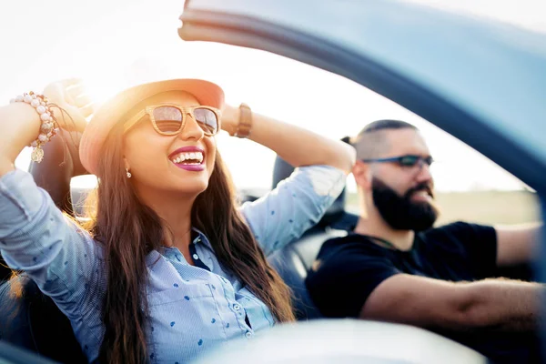 Freedom Open Road Young Couple Driving Country Road Open Top — Stock Photo, Image