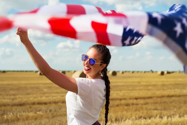Young Beautiful Woman Holding Usa Flag — Stock Photo, Image
