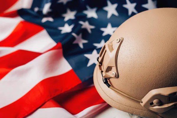 Military Helmets American Flag Background — Stock Photo, Image