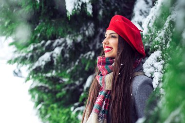 Kış zamanında - görüntü genç güzel kadın portresi