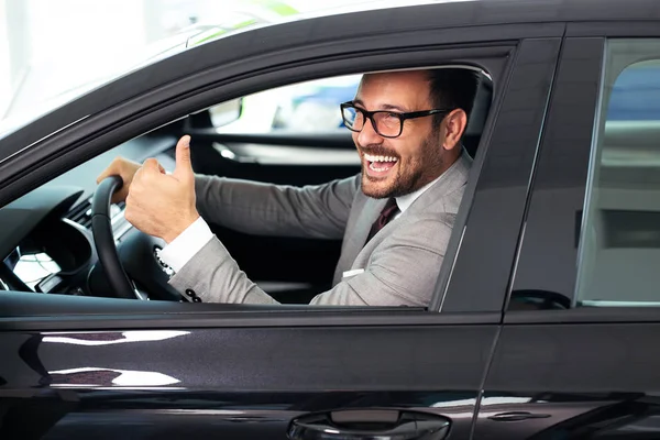 Handsome Man Happy Picking New Car — Stock Photo, Image