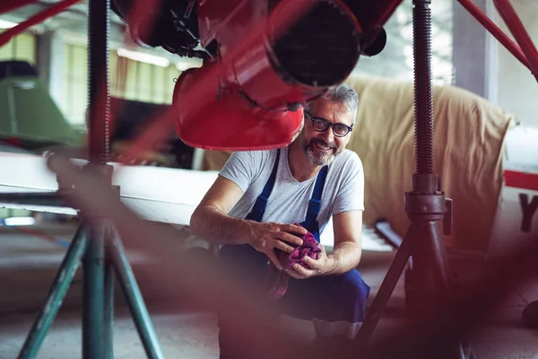 Inspeção Mecânica Manutenção Aeronaves Trabalho — Fotografia de Stock