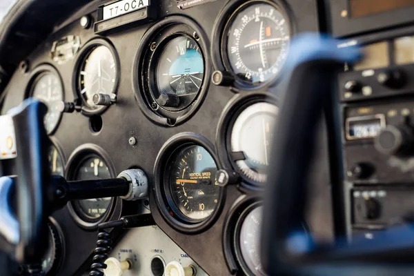 Oude Kleine Vliegtuig Instrument Panel Vlucht — Stockfoto