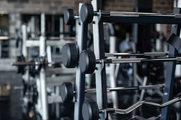 Sports Equipment Gym Barbells Different Weight Rack — Stock Photo, Image