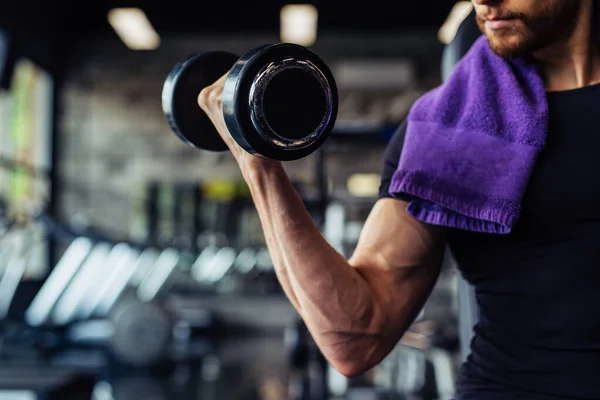 Hand Holding Dumbbell Close Muscular Arm Gym — Stock Photo, Image