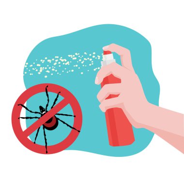 Spray from insect bite. Protection against ticks transmitting infections. Vector clipart