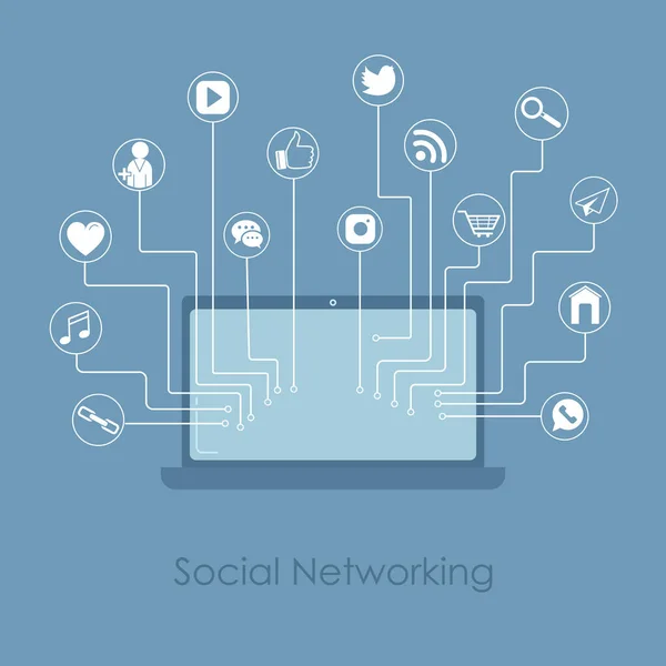 Laptop Und Internet Symbole Arbeit Und Kommunikation Sozialen Netzwerken Vektor — Stockvektor