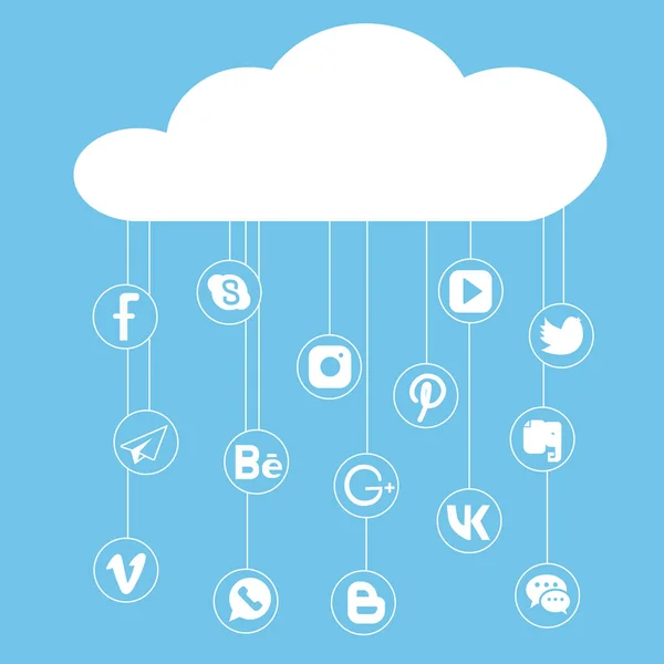 Cloud Social Network Icons Cloud Services Working Social Networks Vector — Stock Vector