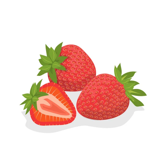 Fresas Sobre Fondo Blanco Sabrosas Bayas Maduras Apetitosas Postre Vector — Vector de stock