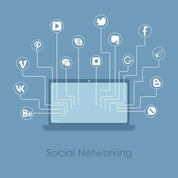 Laptop Und Internet Symbole Arbeit Und Kommunikation Sozialen Netzwerken Vektor — Stockvektor