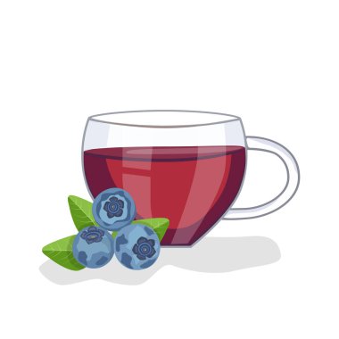 Bardakta yabanmersini çayı, yakınlarda da yabanmersini. Vektör