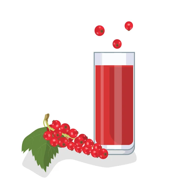 Röda Vinbärsjuice Ett Glas Bredvid Röda Vinbär Vit Bakgrund Isolat — Stock vektor