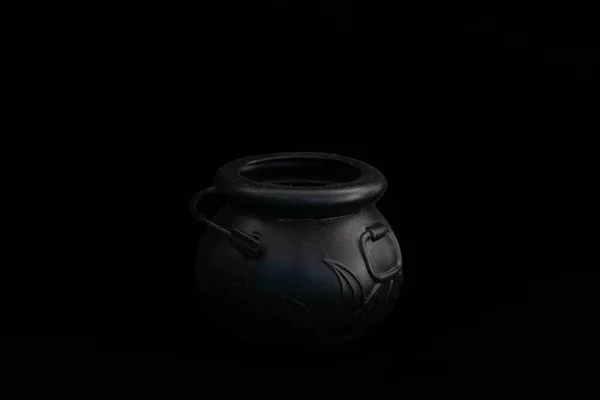 Black Witch Cauldron Black Background Design Halloween — Stock Photo, Image