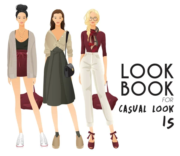 Körperschablone Mit Outfits Und Accessoires Für Lässigen Look Vektor Illustration — Stockvektor