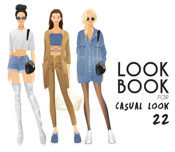 Körperschablone Mit Outfits Und Accessoires Für Lässigen Look Vektor Illustration — Stockvektor