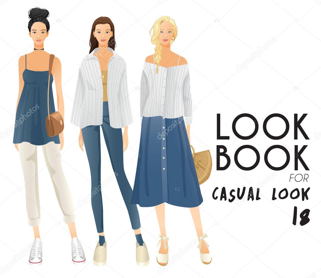 Body Template with Outfits and Accessories for Casual Look : Vector Illustration