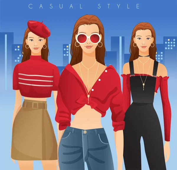 Modèle Corps Avec Tenues Accessoires Les Femmes Look Décontracté Debout — Image vectorielle