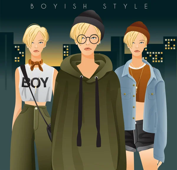 Modelo Corpo Com Roupas Acessórios Mulheres Estilo Boyish Look Cidade —  Vetores de Stock