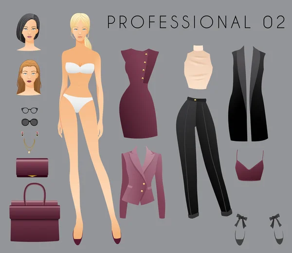 Plantilla Cuerpo Con Trajes Accesorios Para Aspecto Profesional Ilustración Vectorial — Vector de stock