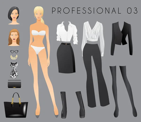 Modèle Corps Avec Tenues Accessoires Pour Look Professionnel Illustration Vectorielle — Image vectorielle