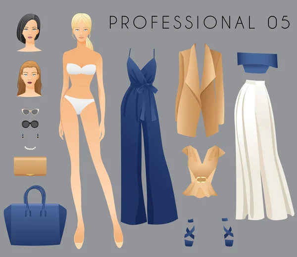 Plantilla Cuerpo Con Trajes Accesorios Para Aspecto Profesional Ilustración Vectorial — Vector de stock