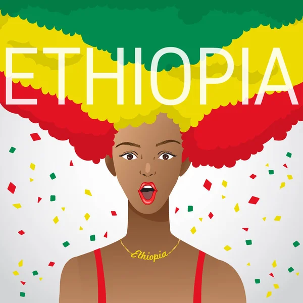 Donna Sorpresa Con Bandiera Nazionale Capelli Afro Illustrazione Vettoriale — Vettoriale Stock