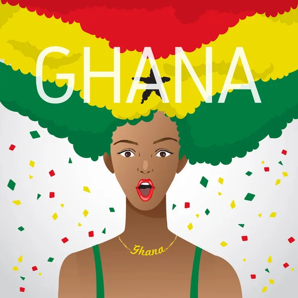 Mulher Surpresa Com Bandeira Nacional Cabelo Afro Ilustração Vetorial — Vetor de Stock